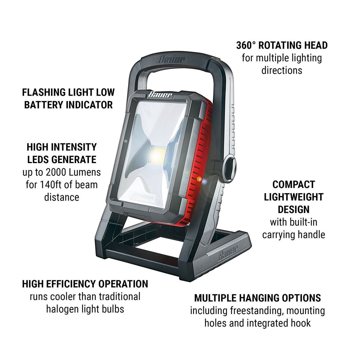 BAUER 20V Cordless 2000 Lumen Dual Power Work Light – Tool Only