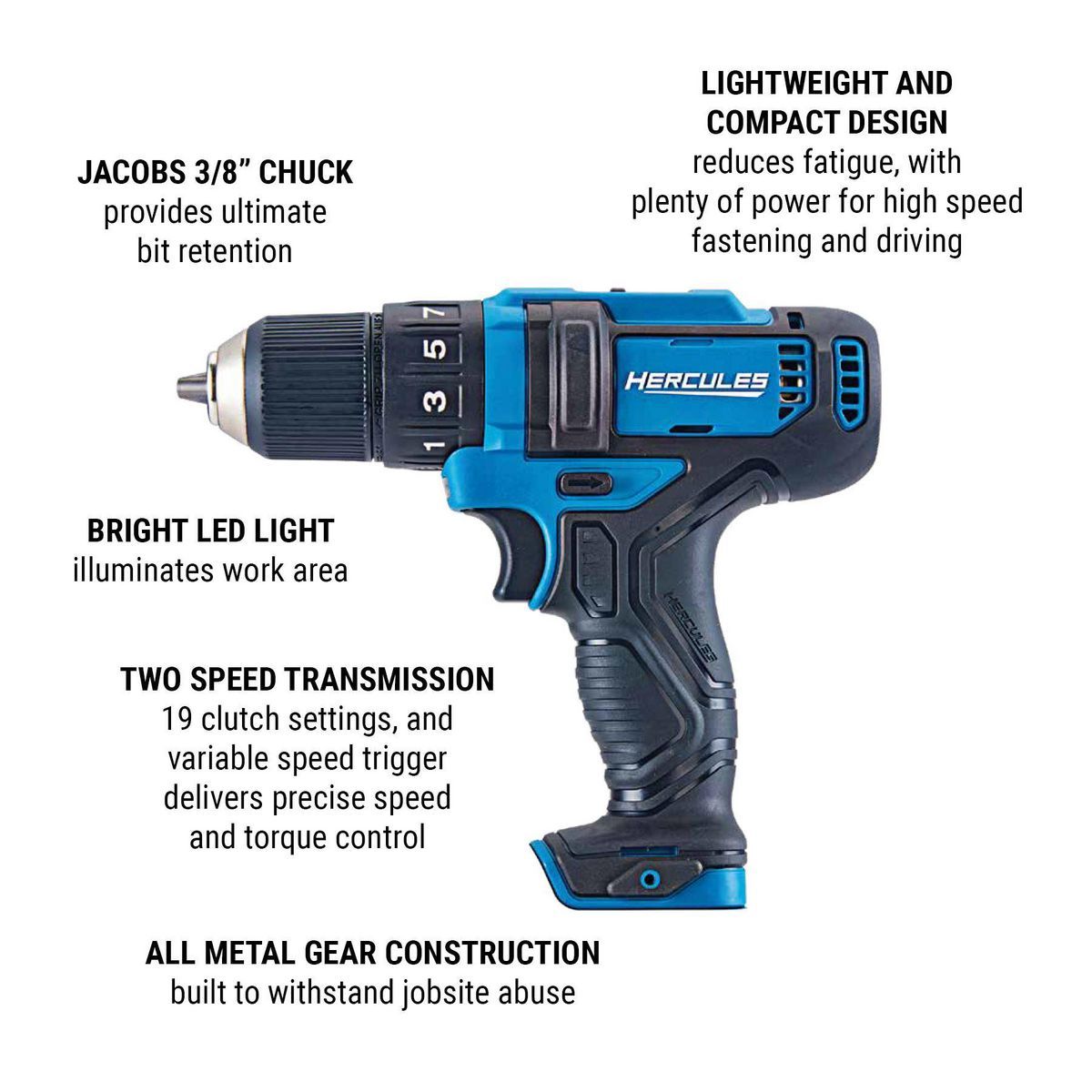 HERCULES 12V Cordless 3/8 in. Compact Drill/Driver - Tool Only