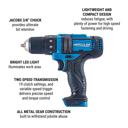 HERCULES 12V Cordless 3/8 in. Compact Drill/Driver - Tool Only