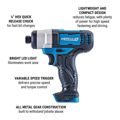 HERCULES  12V Cordless 1/4 in. Hex Compact Impact Driver - Tool Only