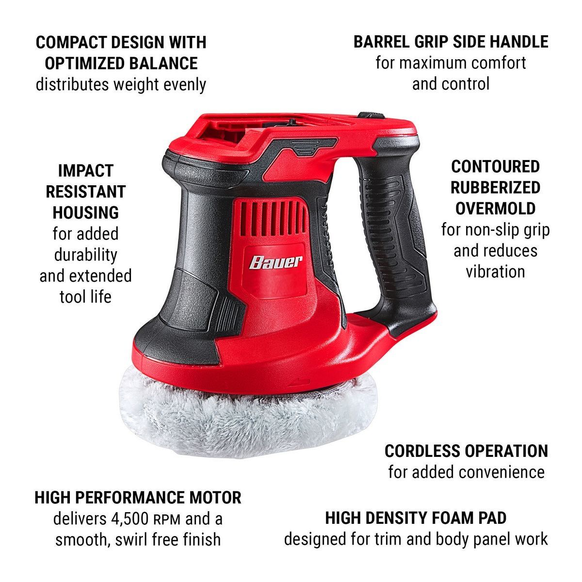 BAUER 20V Cordless 6 in. Compact Orbital Polisher/Buffer – Tool Only