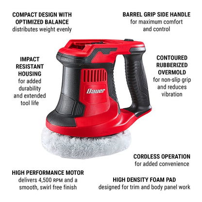 BAUER 20V Cordless 6 in. Compact Orbital Polisher/Buffer – Tool Only