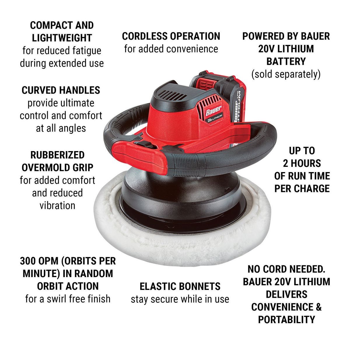 BAUER 20V Cordless 10 In. Buffer – Tool Only