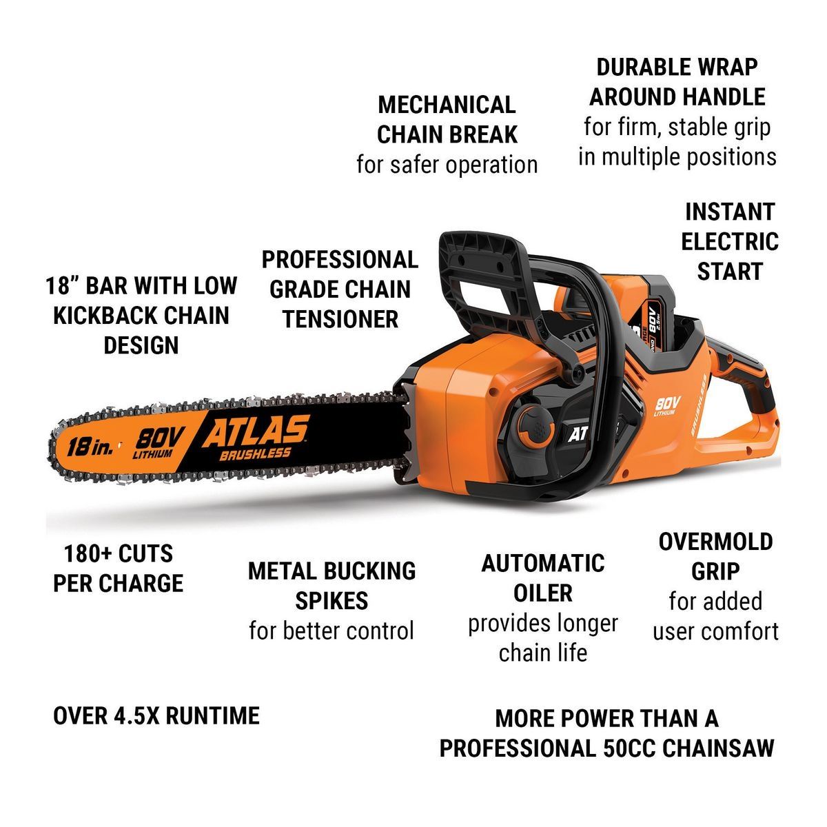 ATLAS 80V Brushless Cordless 18 in. Chainsaw - Tool Only