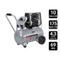 FORTRESS 10 Gallon, 175 PSI Ultra Quiet Oil-Free Horizontal Shop/Auto Air Compressor