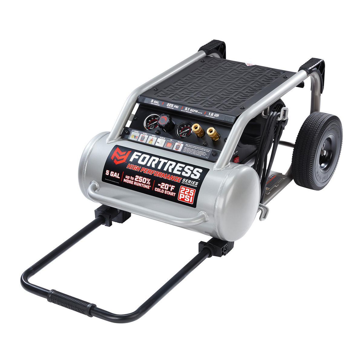 FORTRESS 5 Gallon, 225 PSI High Performance Oil-Free Wheeled Jobsite Air Compressor