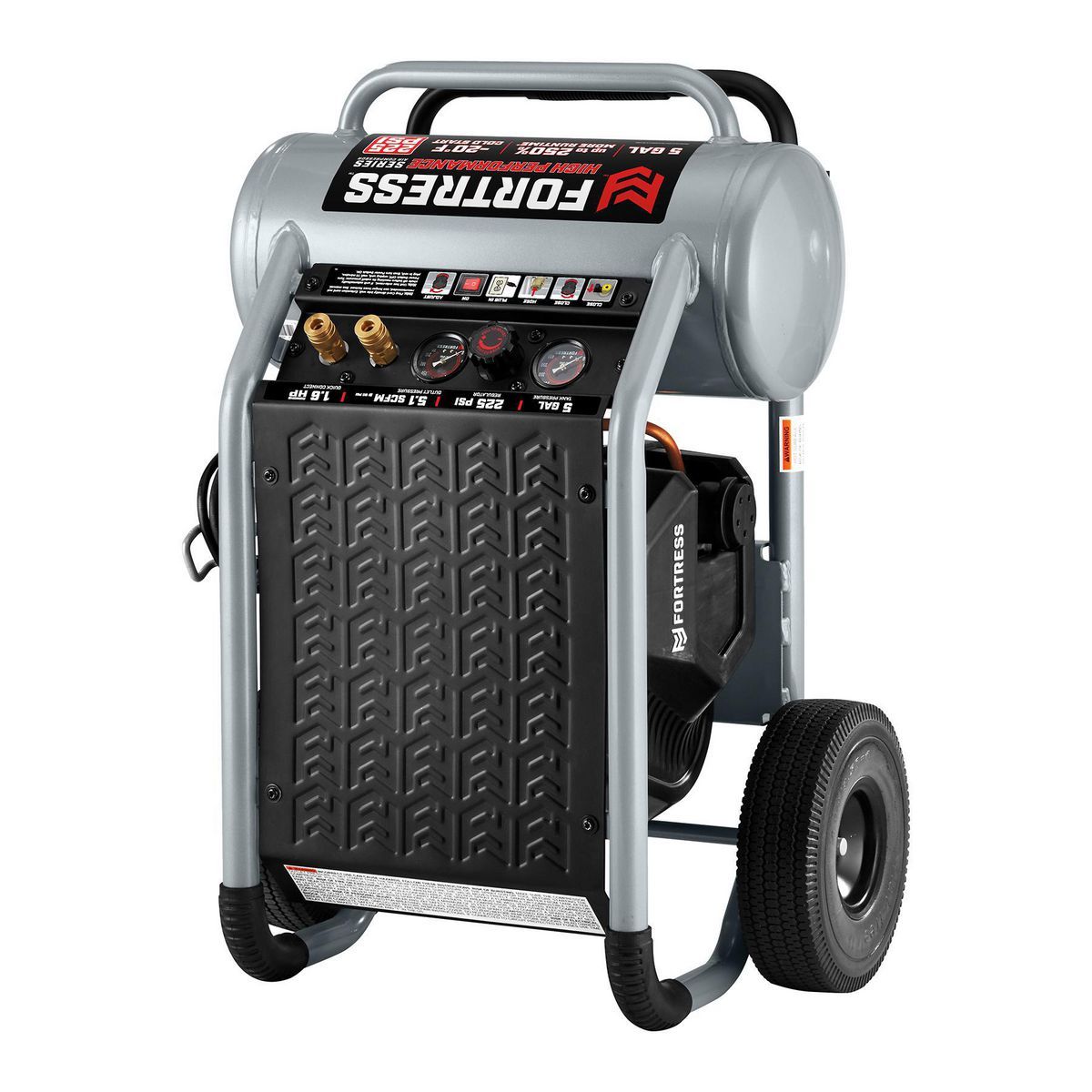 FORTRESS 5 Gallon, 225 PSI High Performance Oil-Free Wheeled Jobsite Air Compressor