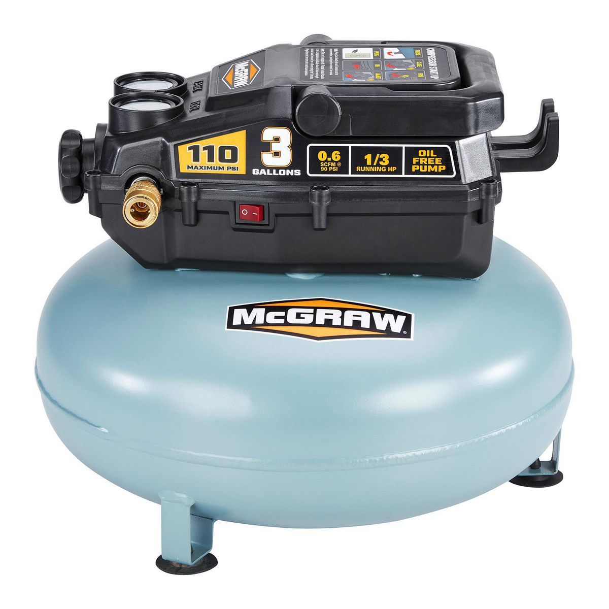 MCGRAW 3 Gallon, 110 PSI Oil-Free Light-Duty Pancake Air Compressor