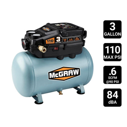 MCGRAW 3 Gallon, 110 PSI Oil-Free Light-Duty Hot Dog Air Compressor