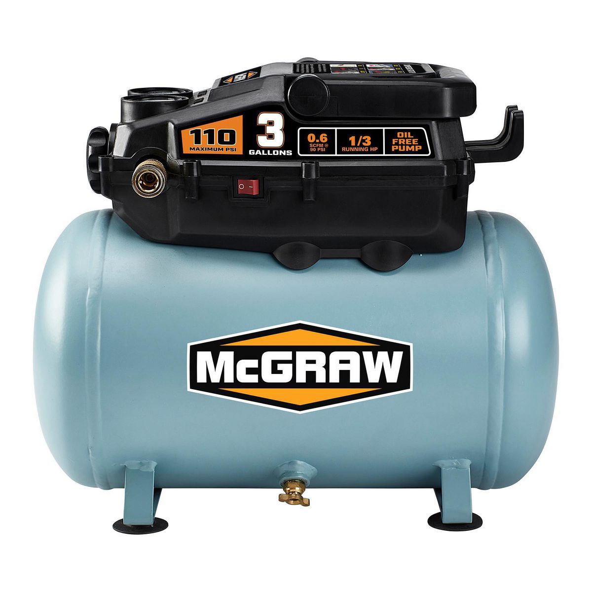 MCGRAW 3 Gallon, 110 PSI Oil-Free Light-Duty Hot Dog Air Compressor