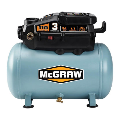 MCGRAW 3 Gallon, 110 PSI Oil-Free Light-Duty Hot Dog Air Compressor