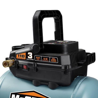 MCGRAW 3 Gallon, 110 PSI Oil-Free Light-Duty Hot Dog Air Compressor