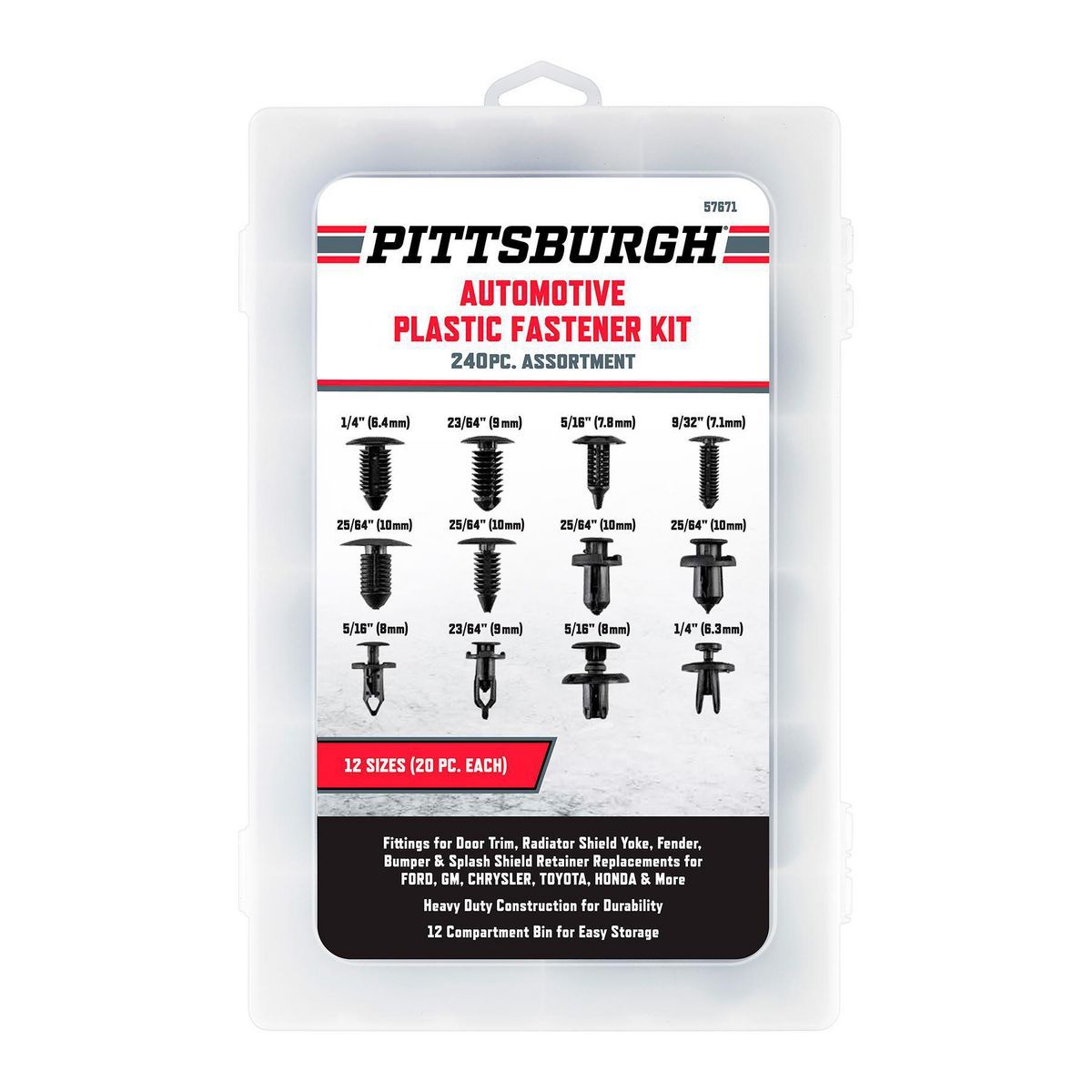 PITTSBURGH Automotive Plastic Fastener Kit, 240 Piece