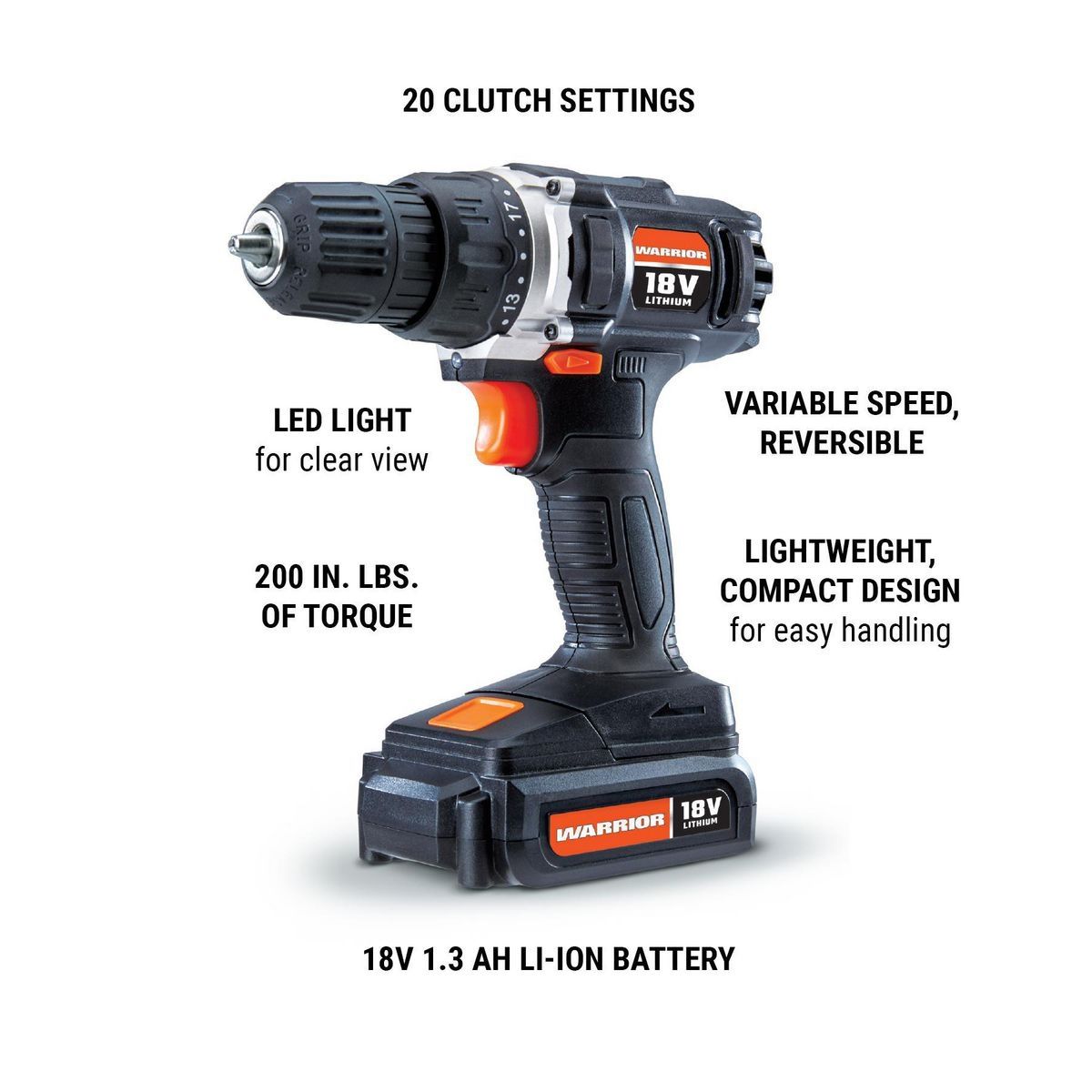 WARRIOR 18V Cordless 3/8 in. Drill Kit with Battery and Charger