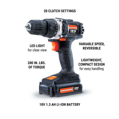 WARRIOR 18V Cordless 3/8 in. Drill Kit with Battery and Charger