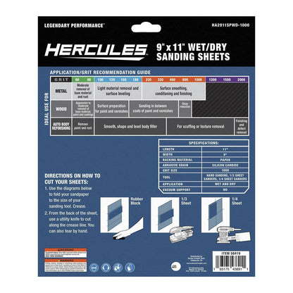 HERCULES 9 in. x 11 in. 1000 Grit Wet/Dry Sanding Sheets with Silicon Carbide Grain, 5-Pack