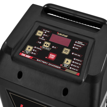 VIKING 2/15/50/250 Amp 6/12V Wheeled Battery Charger, Engine Starter, and Alternator Tester