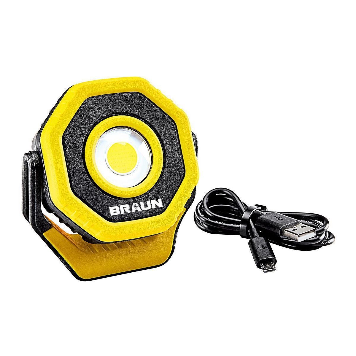 BRAUN 750 Lumen Rechargeable Ultra-Compact Magnetic LED Floodlight, Yellow