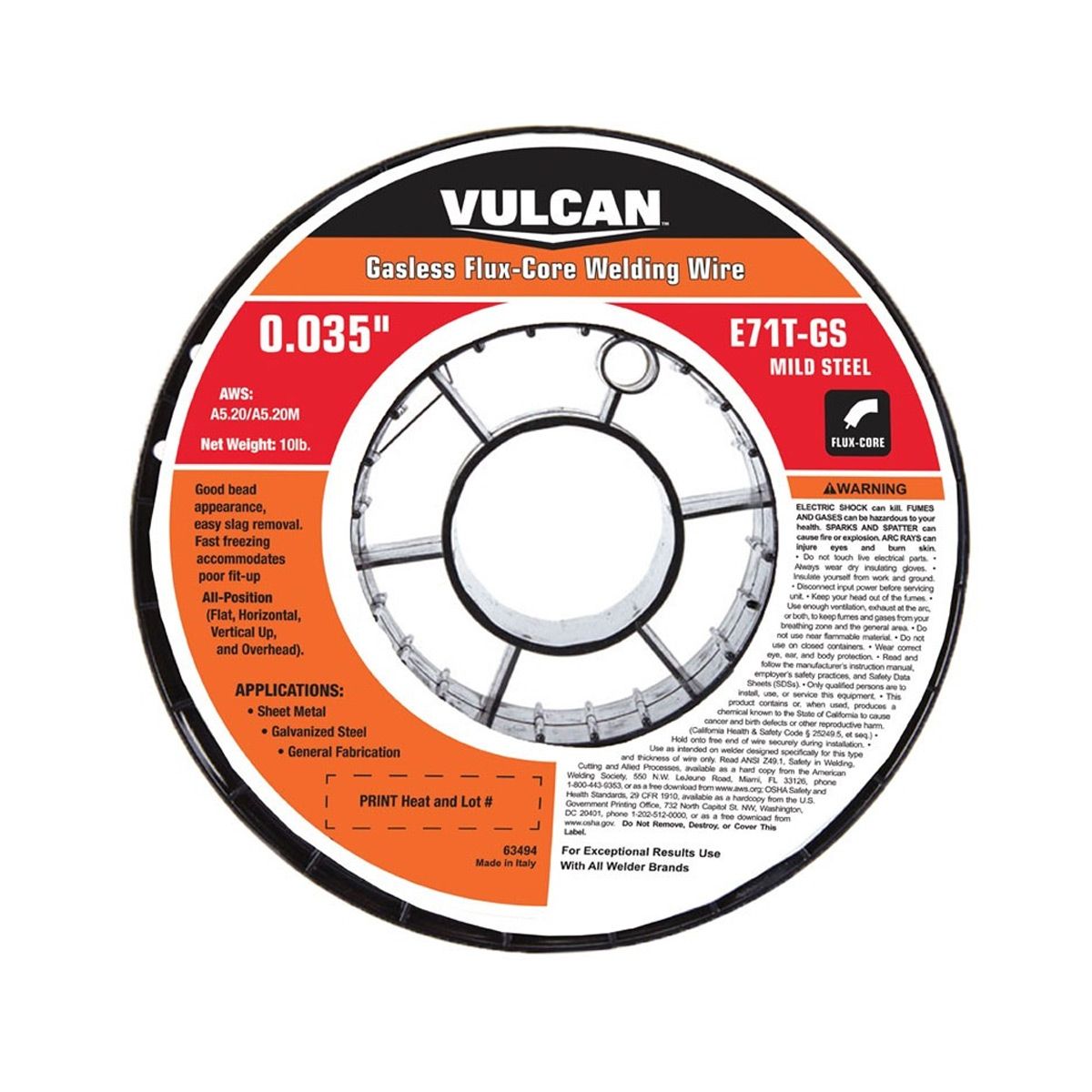 VULCAN 0.035 in. E71T-GS Flux Core Welding Wire, 10 lb. Roll