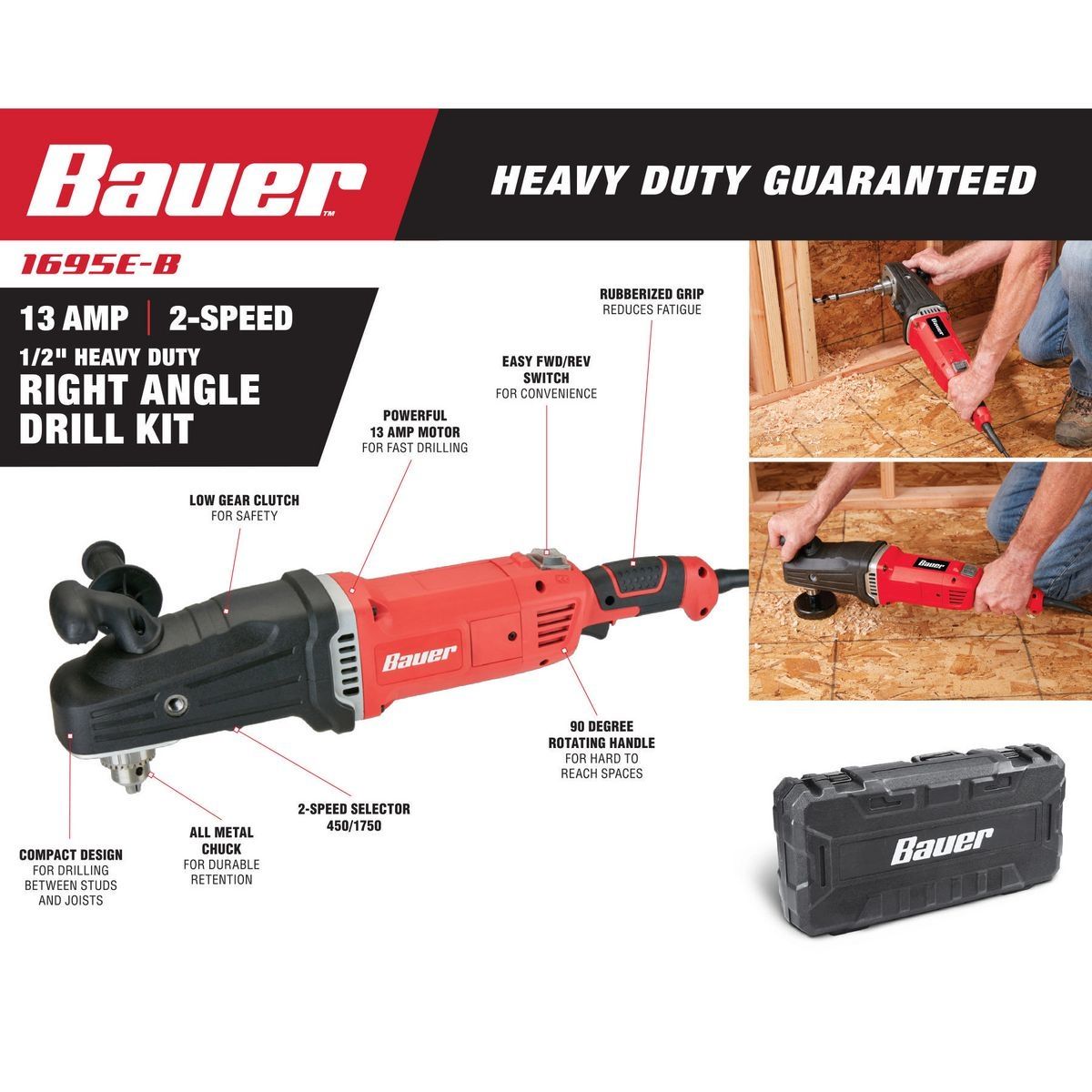 BAUER 13 Amp 1/2 in. 2-Speed Right Angle Drill Kit