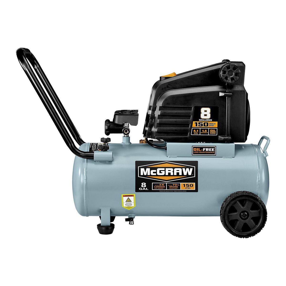 MCGRAW 8 Gallon, 150 PSI Oil-Free Horizontal Shop/Auto Air Compressor