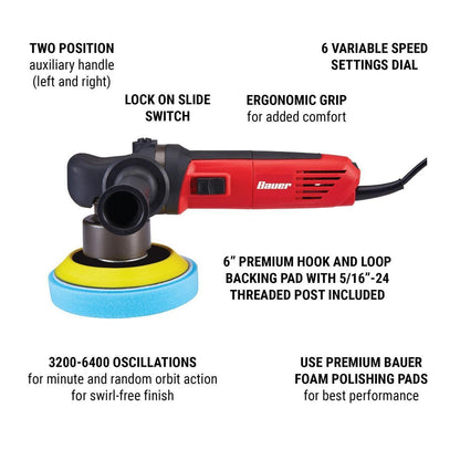 BAUER 5.7 Amp 6 in. Short-Throw Random Orbit DA Polisher/Sander