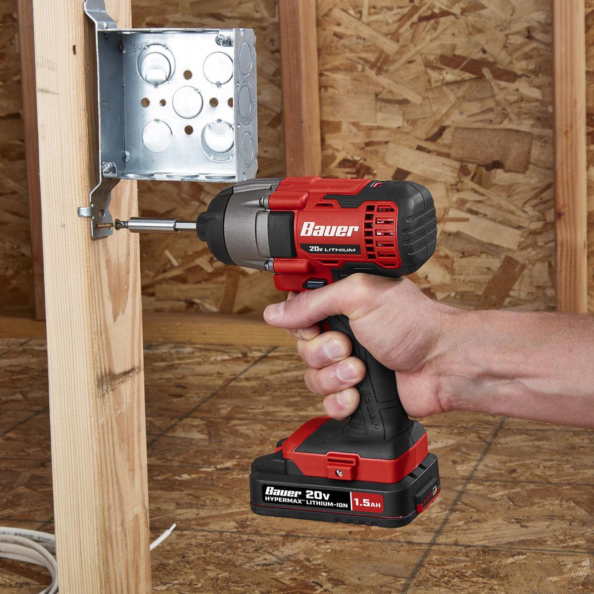 BAUER 20V Cordless 1/4 in. Hex Compact Impact Driver Kit with 1.5Ah Battery and Charger