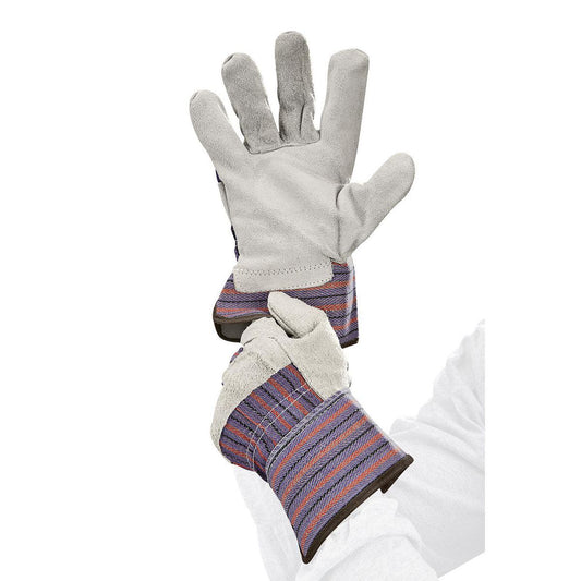 HARDY Split Leather Work Gloves with Cotton Back, 5 Pair