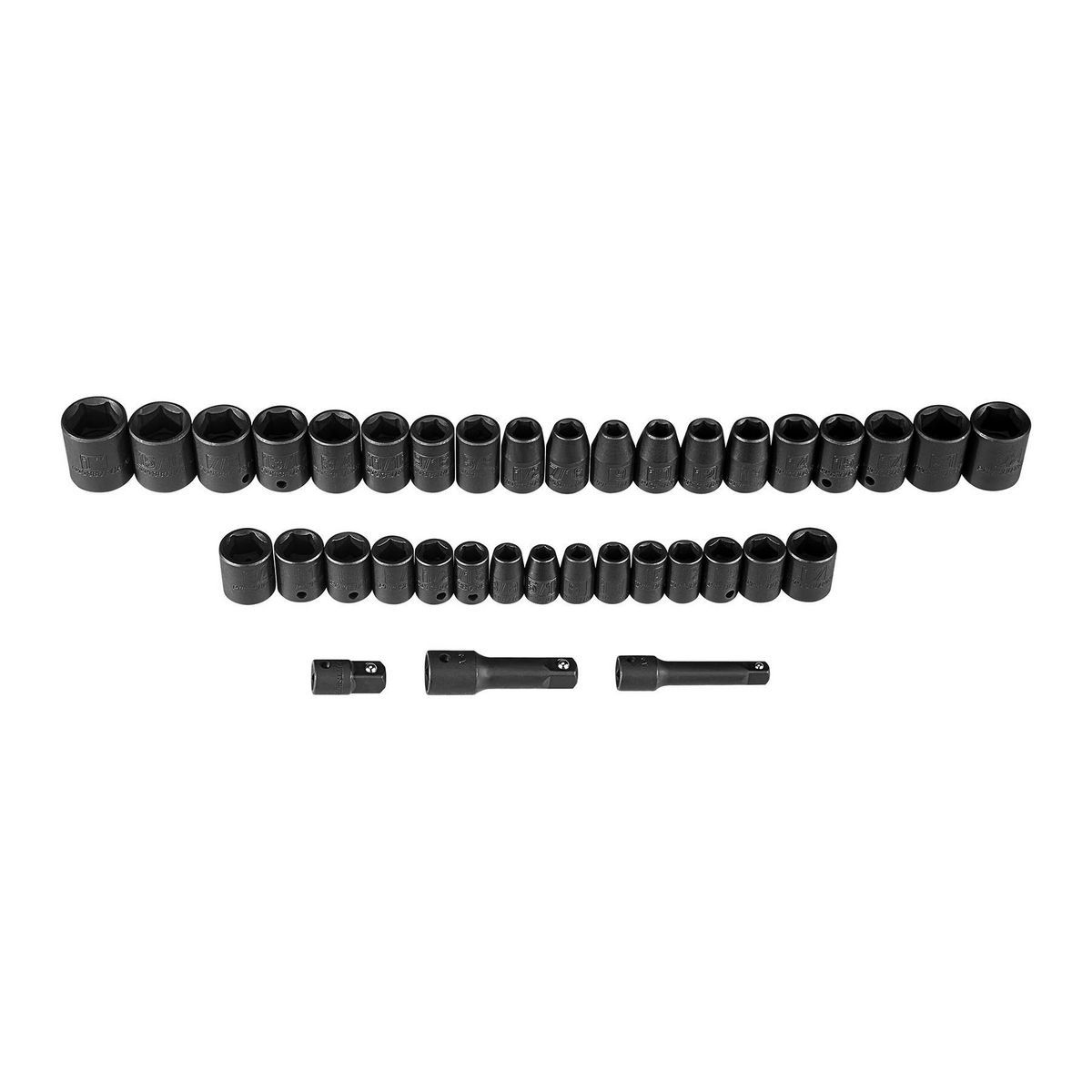 PITTSBURGH 3/8 in., 1/2 in. Drive SAE and Metric Impact Socket Set, 37 Piece