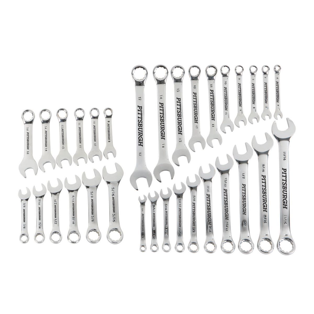 PITTSBURGH Fully Polished SAE and Metric Combination Wrench Set, 32 Piece