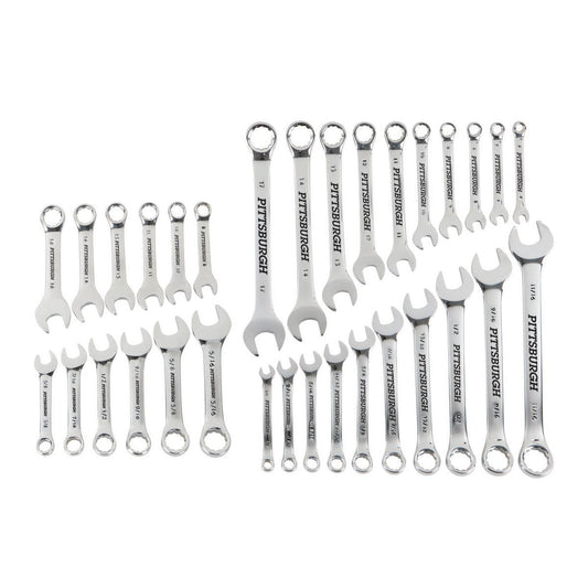 PITTSBURGH Fully Polished SAE and Metric Combination Wrench Set, 32 Piece