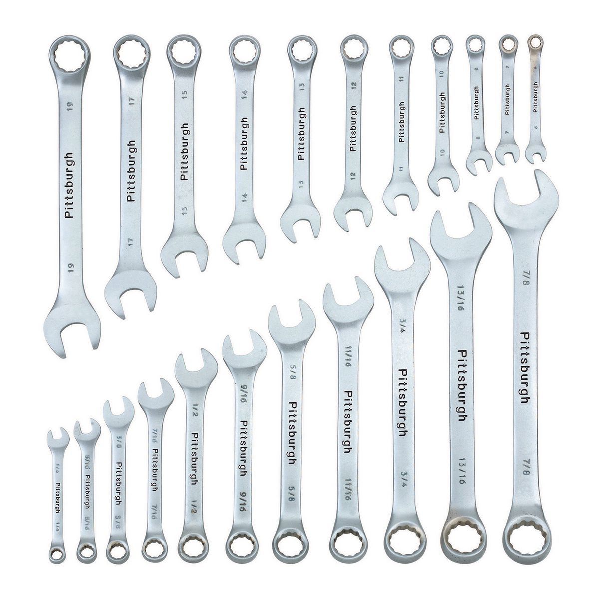 PITTSBURGH Fully Polished SAE and Metric Combination Wrench Set, 22 Piece