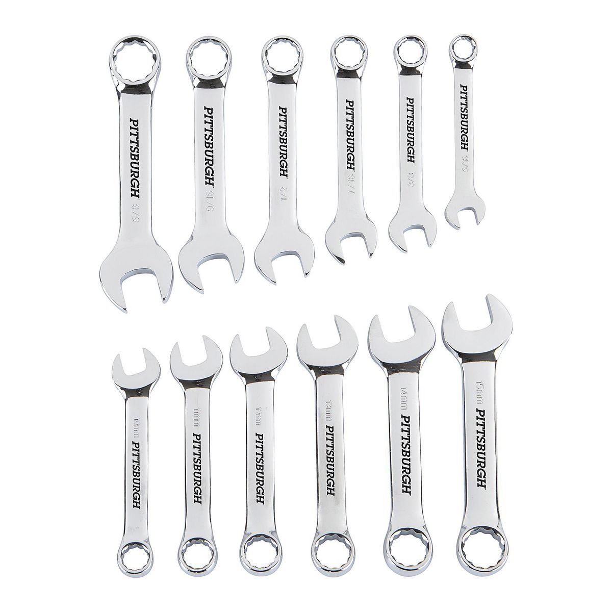 PITTSBURGH Stubby SAE and Metric Combination Wrench Set, 12 Piece