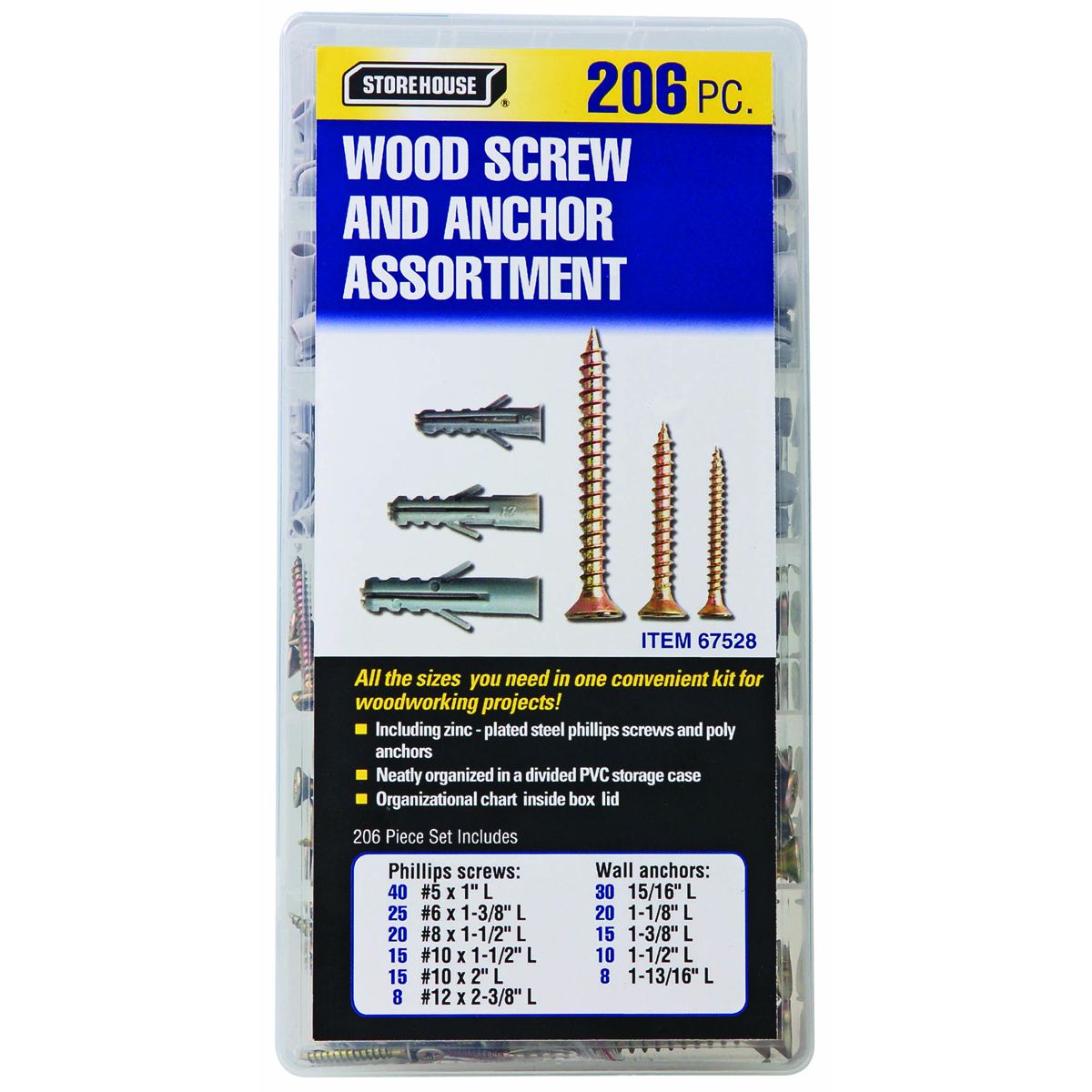 STOREHOUSE Anchors and Screws for Wood, 206 Piece